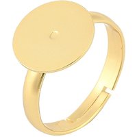 Brass Adjustable Ring Components with Flat Round Pad Settings — Jewelry Findings