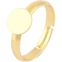 Brass Adjustable Ring Components with Flat Round Pad Settings — Jewelry Findings