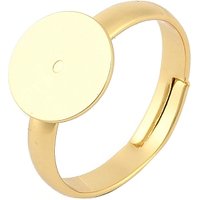 Brass Adjustable Ring Components with Flat Round Pad Settings — Jewelry Findings