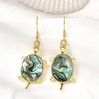 Brass Natural Paua Shell Dangle Earrings with 18K Gold Plating — Costume Jewelry