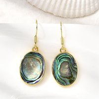 Brass Paua Shell Dangle Earrings with 18K Gold Plating — Costume Jewelry