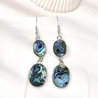 Brass Natural Abalone Shell Dangle Earrings, Oval, 64x15.5mm — Costume Jewelry