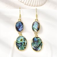 Brass Natural Abalone Shell Dangle Earrings, 18K Gold Plated — Costume Jewelry