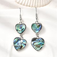 Brass Natural Abalone Shell Dangle Earrings, Platinum Plated, Heart — Costume Jewelry