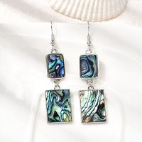 Brass Natural Abalone Shell Dangle Earrings, Rectangle 64x15mm — Costume Jewelry