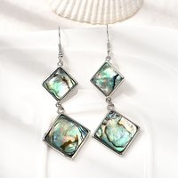 Brass Abalone Shell Dangle Earrings, Platinum Plated, Rhombus — Costume Jewelry