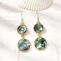 Brass Natural Abalone Shell Dangle Earrings, 18K Gold Plated — Costume Jewelry