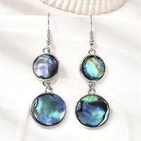 Brass Natural Abalone Shell Dangle Earrings, Platinum Plated — Costume Jewelry