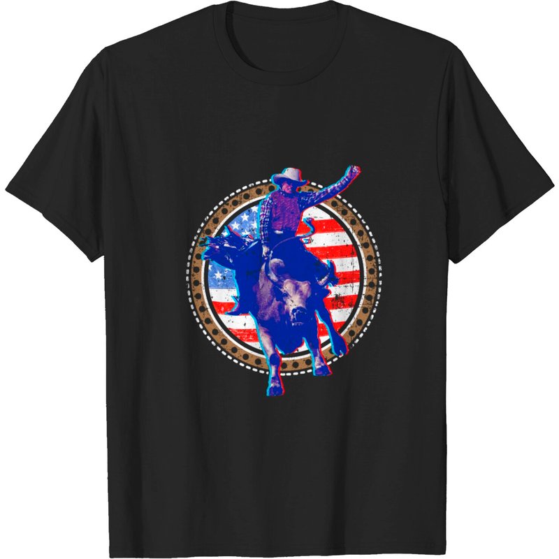 Patriotic Bull Rider American Flag T-Shirt for Men — Mens T Shirts