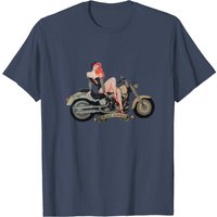Motorcycle Pinup T Shirt for Men in Black
