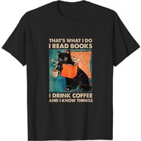 T-shirt Chat Noir Je Lis des Livres Je Bois du Café et Je Sais des Choses — T-shirts pour hommes