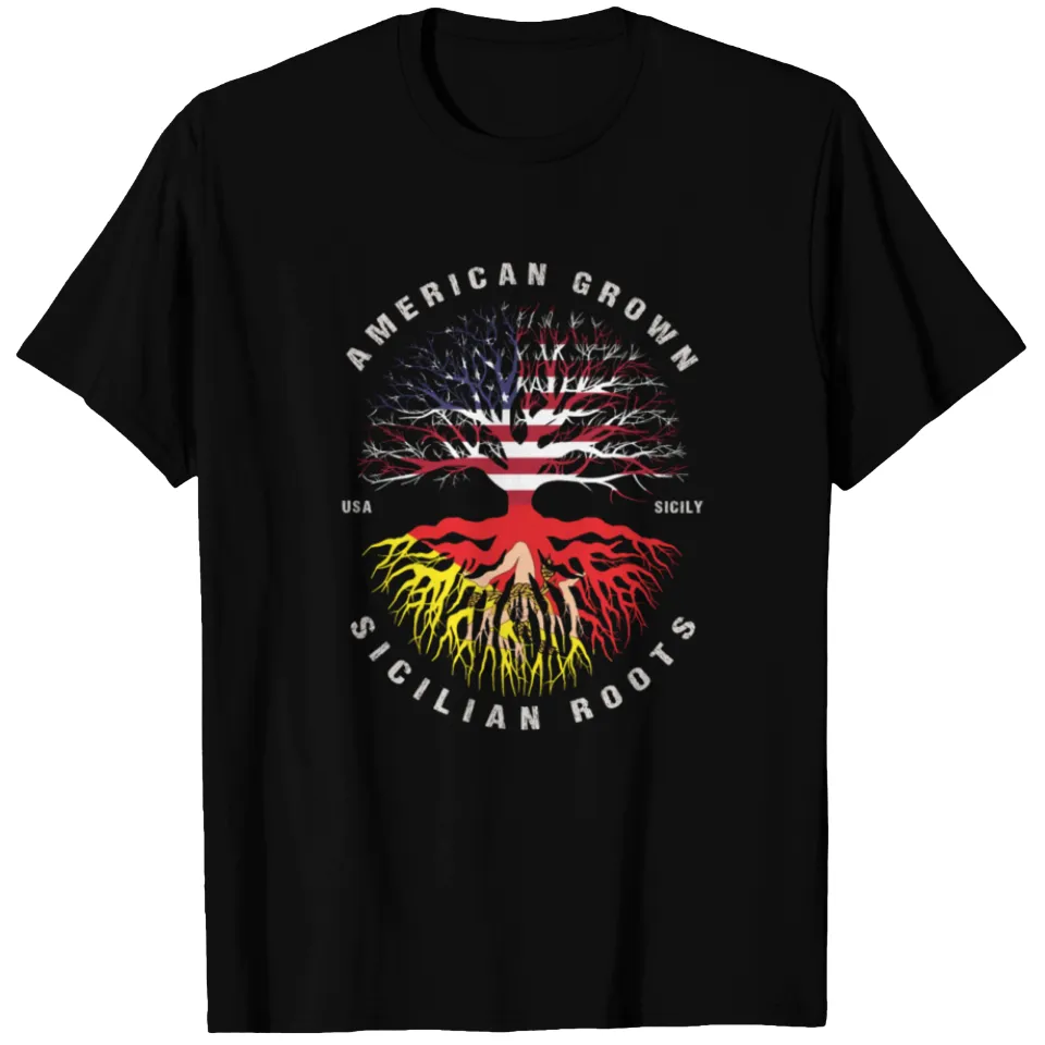 T-shirt pour hommes avec drapeau de Sicile American Grown Sicilian Roots — T-shirts pour hommes