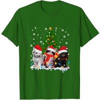 T-shirts de Noël avec chat pour hommes en noir
