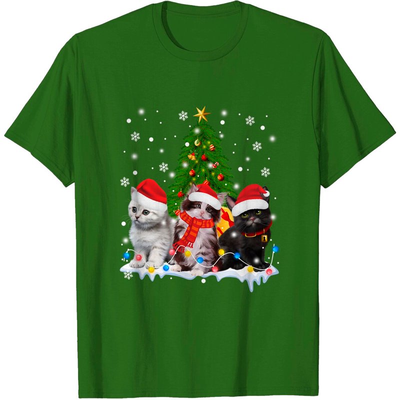 T-shirts de Noël avec chat pour hommes en noir — T-shirts pour hommes