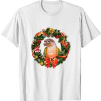 Green Cheek Conure Parrot Christmas Wreath Pullover T-Shirt — Mens T Shirts