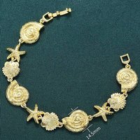 Brass Micro Pave Starfish & Shell Link Chain Bracelet, 18K Gold Plated — Bracelet Women