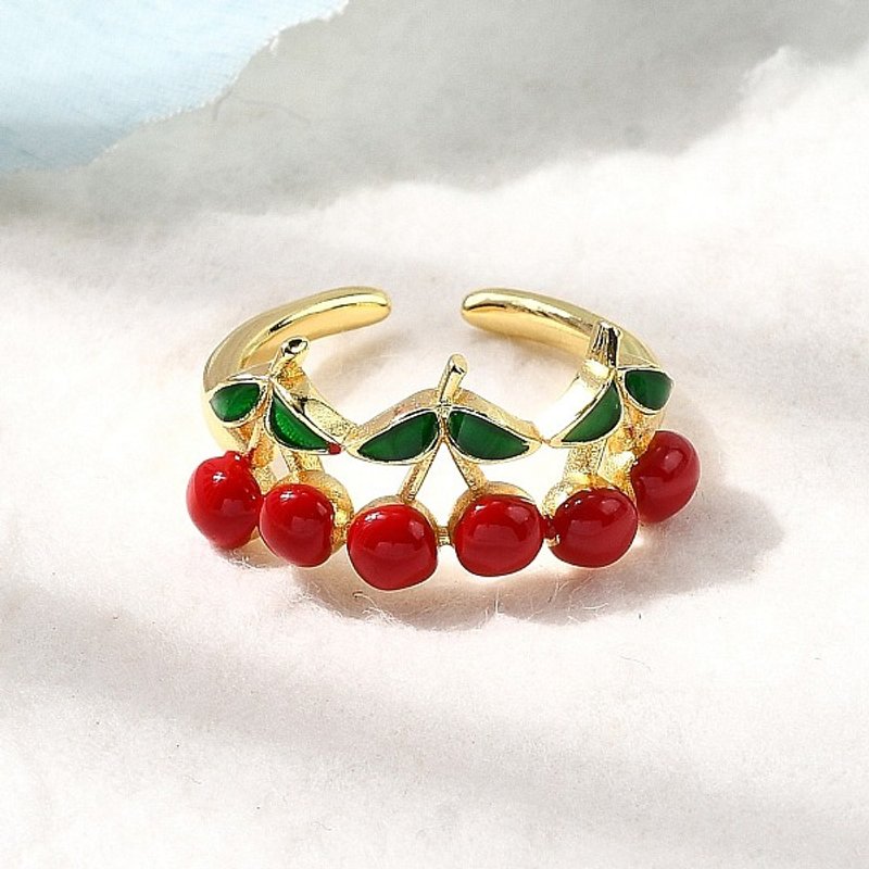 Brass Adjustable Cuff Ring with Enamel and 18K Gold Plating — Costume Jewelry