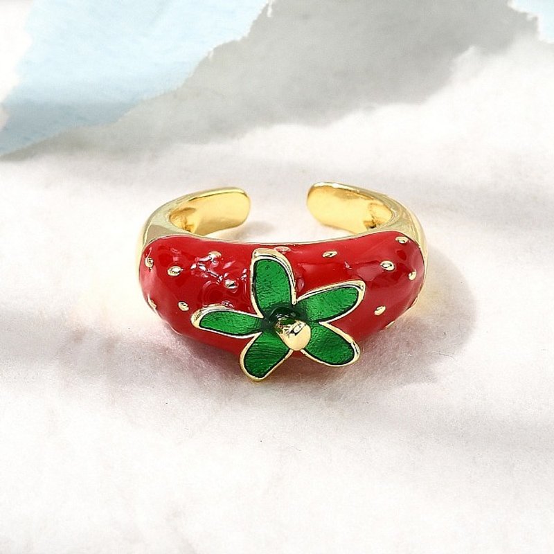 Brass Adjustable Cuff Rings with Enamel and 18K Gold Plating — Costume Jewelry
