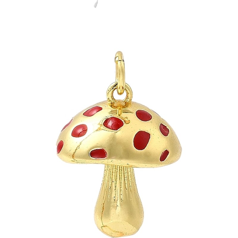 Pendentif Champignon en Laiton avec Émail et Plaqué Or 18K — Breloques et pendentifs