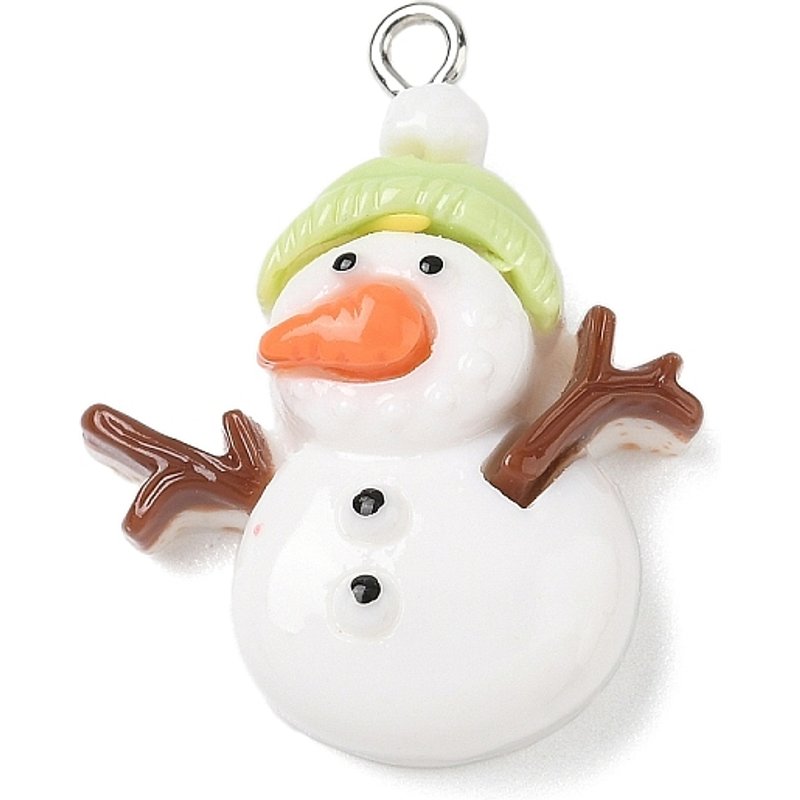 Christmas Theme Snowman Resin Pendant with Platinum Iron Loop — Charms & Pendants