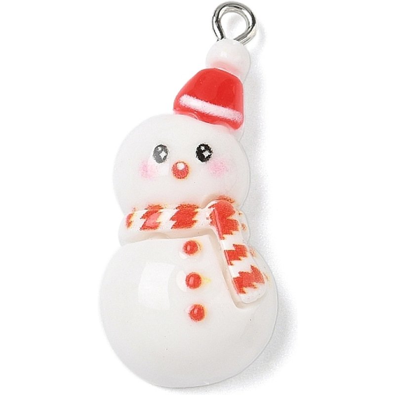 Christmas Theme Snowman Opaque Resin Pendant with Platinum Iron Loop — Charms & Pendants