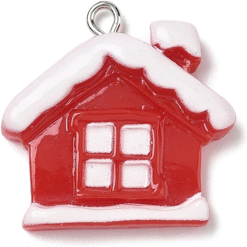 Christmas Theme Opaque Resin House Pendants with Platinum Iron Loop — Charms & Pendants