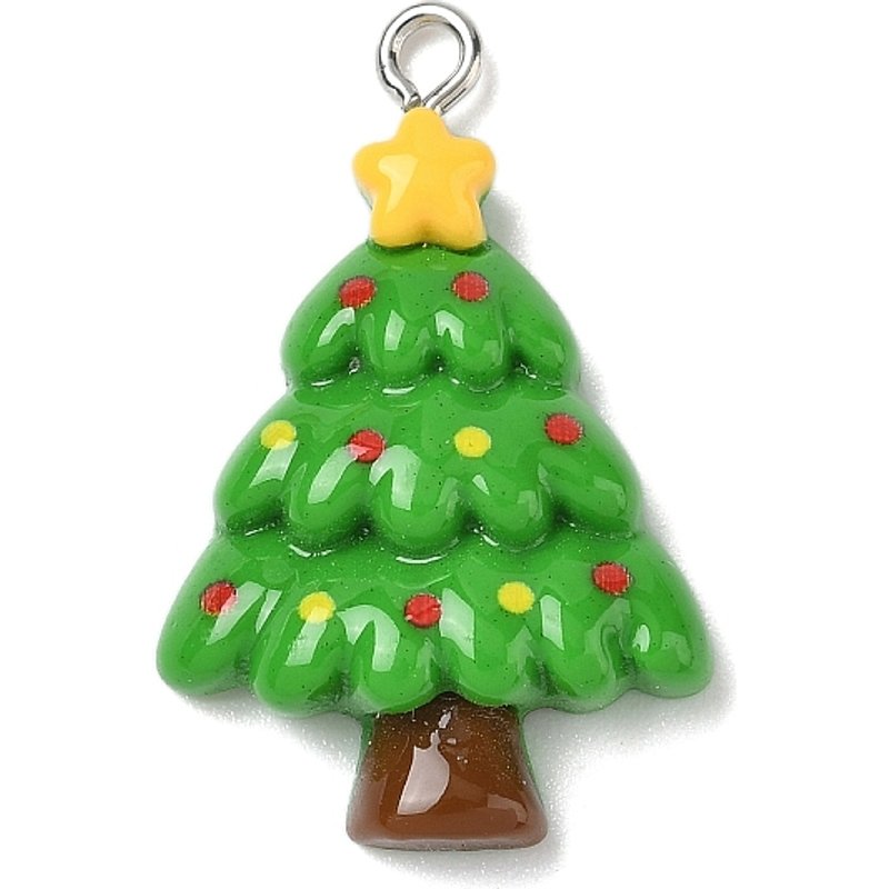Christmas Tree Opaque Resin Pendants with Platinum Iron Loop — Charms & Pendants