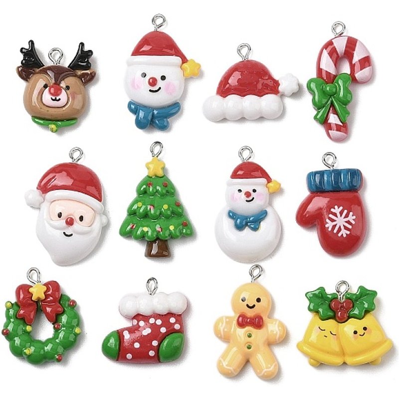 Christmas Theme Opaque Resin Pendants with Platinum Iron Loop — Charms & Pendants