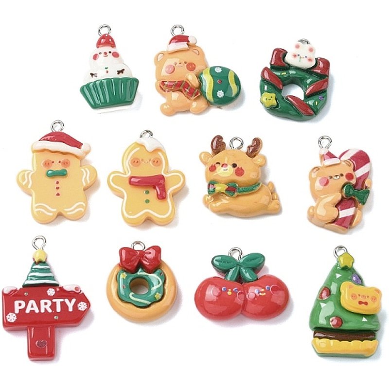 Pendentifs en résine opaque sur le thème de Noël avec boucle en fer platine — Breloques et pendentifs
