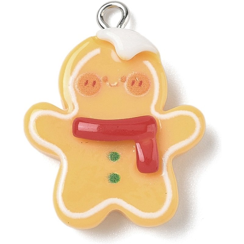 Christmas Gingerbread Man Opaque Resin Pendant with Platinum Loop — Charms & Pendants