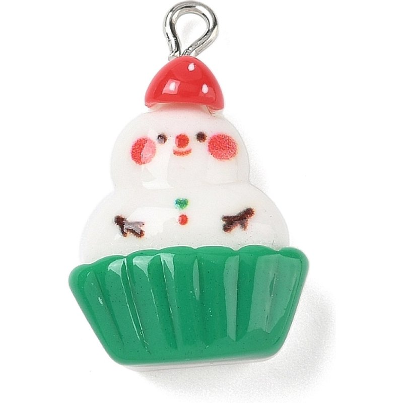 Christmas Theme Snowman Opaque Resin Pendant with Platinum Iron Loop — Charms & Pendants