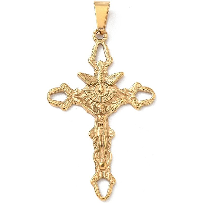 Pendentif en Acier Inoxydable 304, Croix avec Jésus-Christ, Fini Doré — Breloques et pendentifs