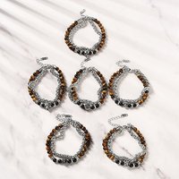 304 Stainless Steel Wheat Chain Double Strand Bracelets with Tiger Eye and Obsidian — Bracelet Women