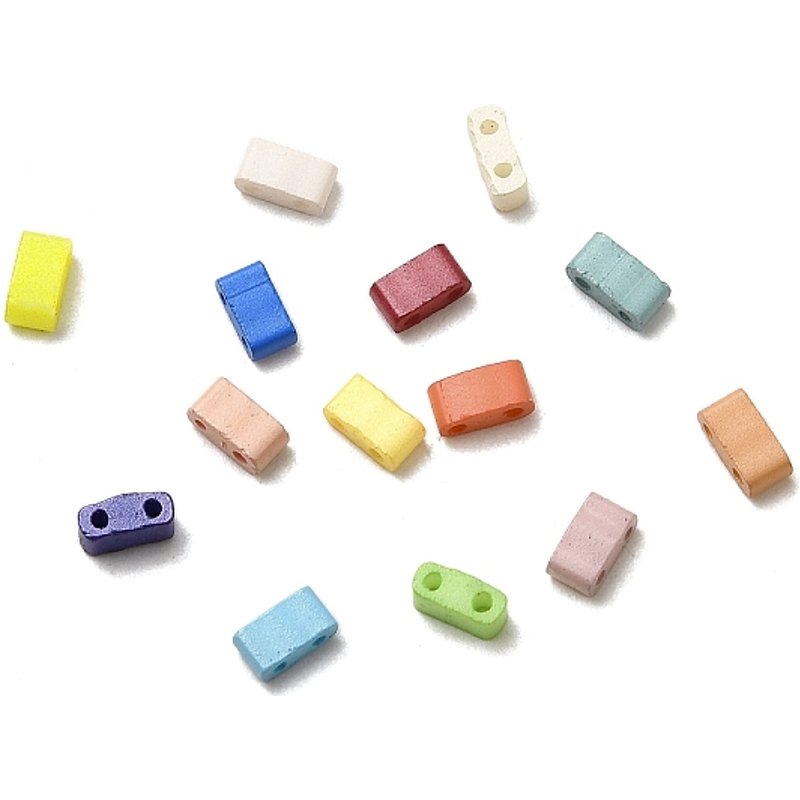 2-Hole Baking Paint Glass Seed Beads, Rectangle, Mixed Color — Jewelry Beads