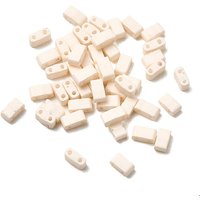 2-Hole Baking Paint Glass Seed Beads, Rectangle, White