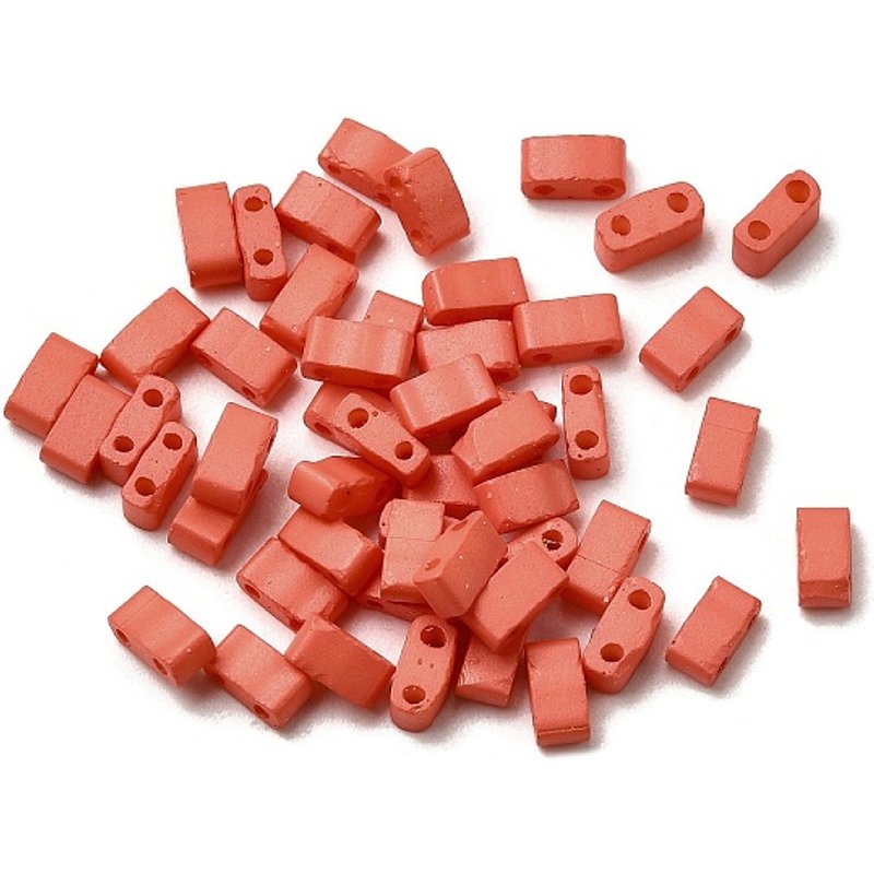 2-Hole Baking Paint Glass Seed Beads, Rectangle, Light Salmon — Jewelry Beads
