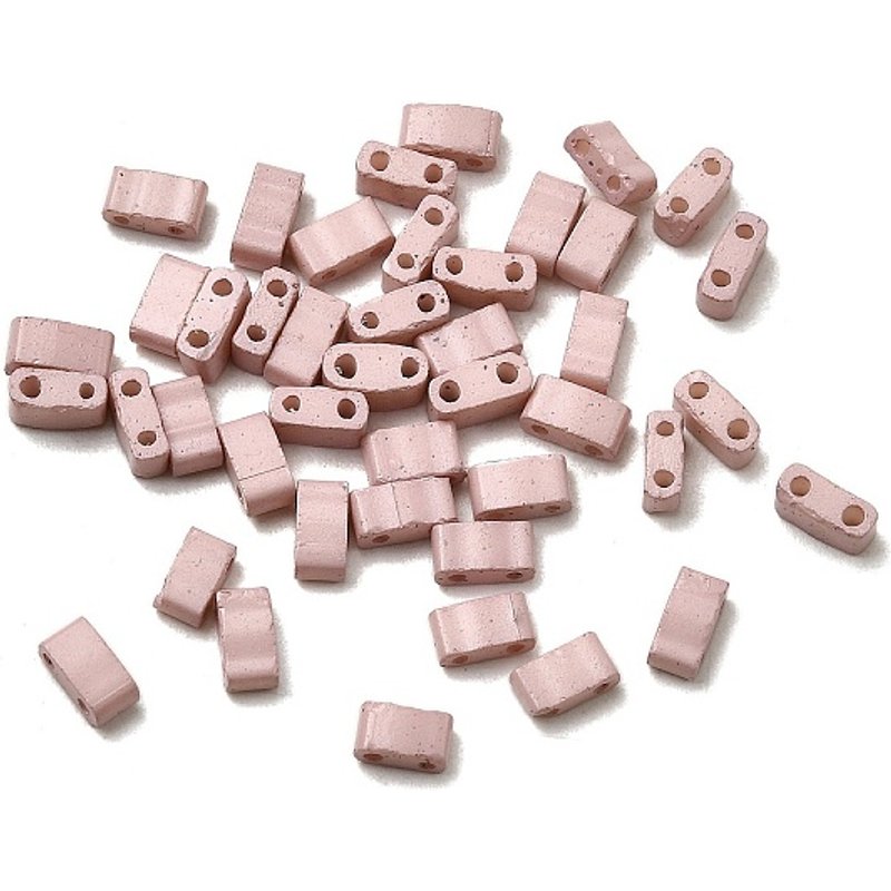 2-Hole Baking Paint Glass Seed Beads, Rectangle, Misty Rose