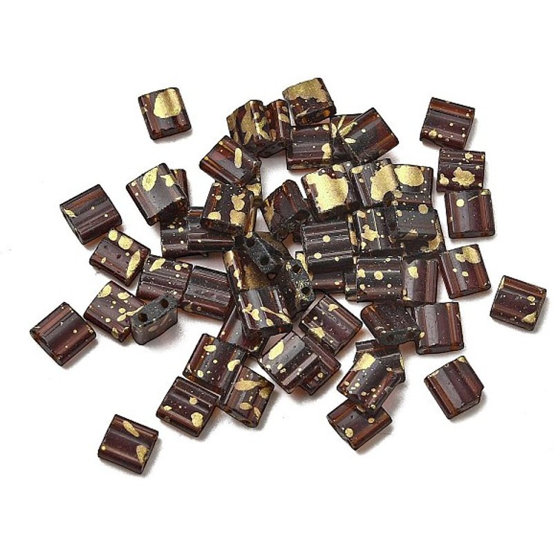 2-Hole Transparent Glass Seed Beads, Antique Square, Coconut Brown — Jewelry Beads