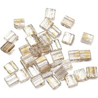 2-Hole Transparent Glass Seed Beads, Antique Style, Square, Clear — Jewelry Beads
