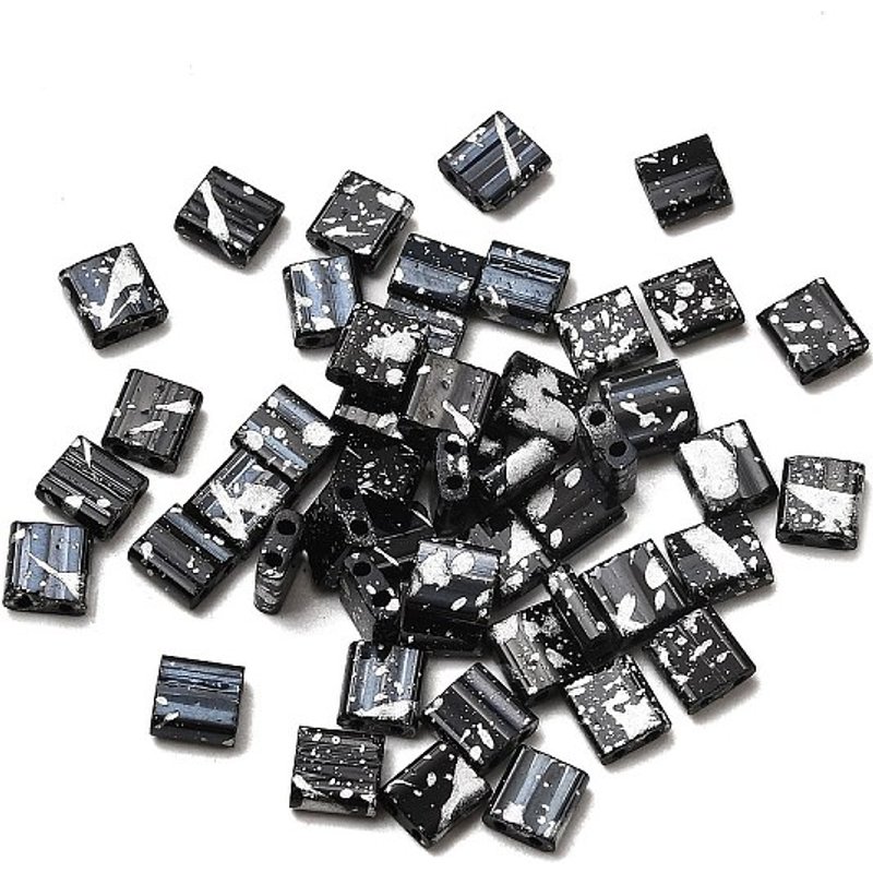 2-Hole Opaque Glass Seed Beads, Antique Style, Square, Black — Jewelry Beads