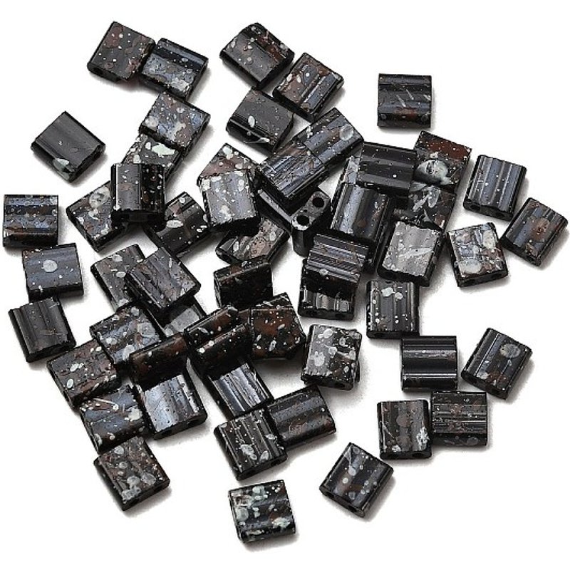 2-Hole Opaque Glass Seed Beads, Antique Style, Square, Black — Jewelry Beads