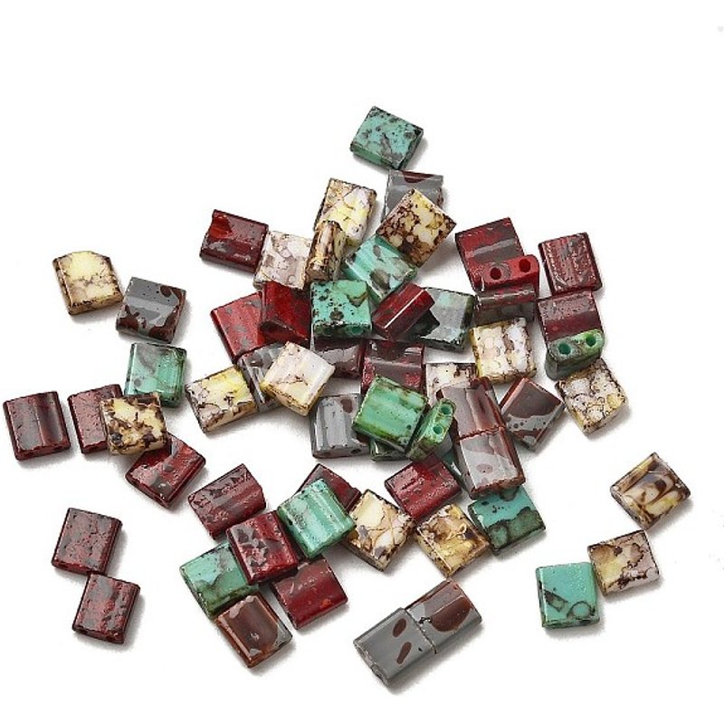 2-Hole Opaque Glass Seed Beads, Antique Style, Square, Turquoise