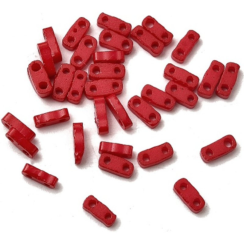 2-Hole Baking Paint Glass Seed Beads, Rectangle, Red, 5x2x1.5mm