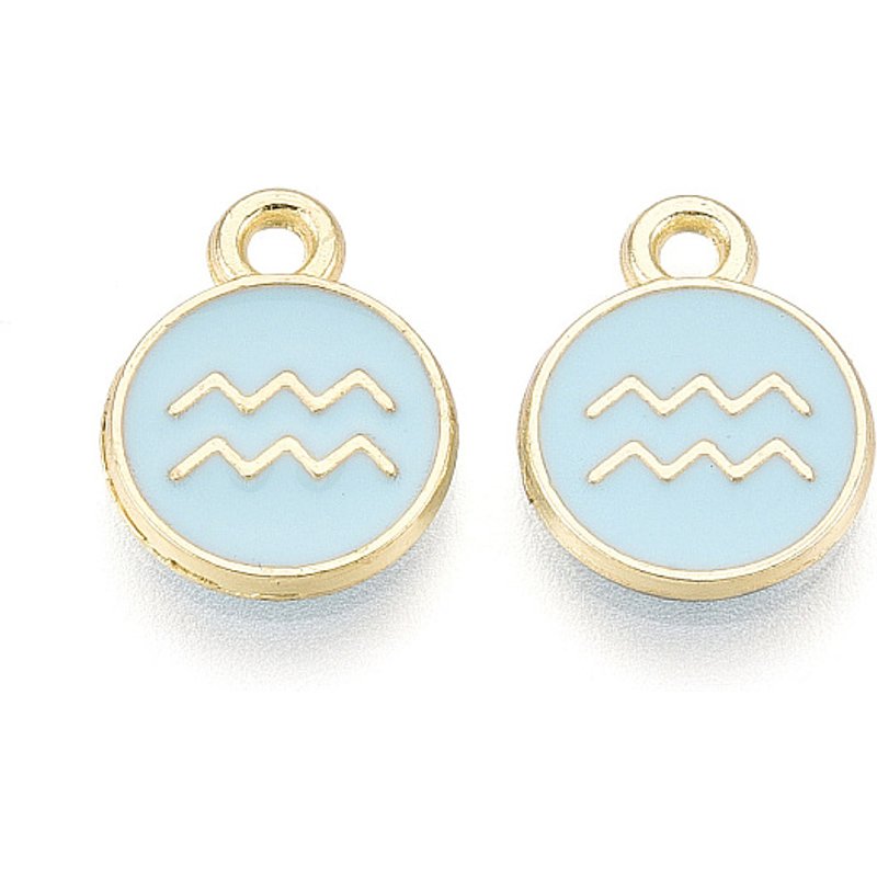 Alloy and Enamel Charms, Flat Round Twelve Constellations, Light Gold — Charms & Pendants