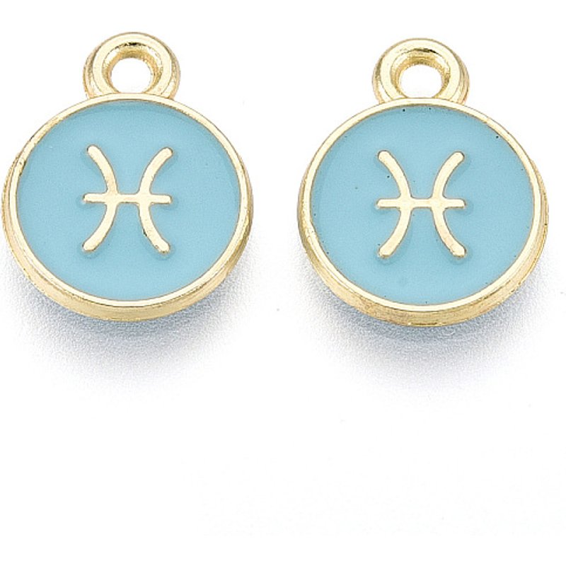 Charms en alliage et émail, ronds plats Douze constellations, or clair — Breloques et pendentifs