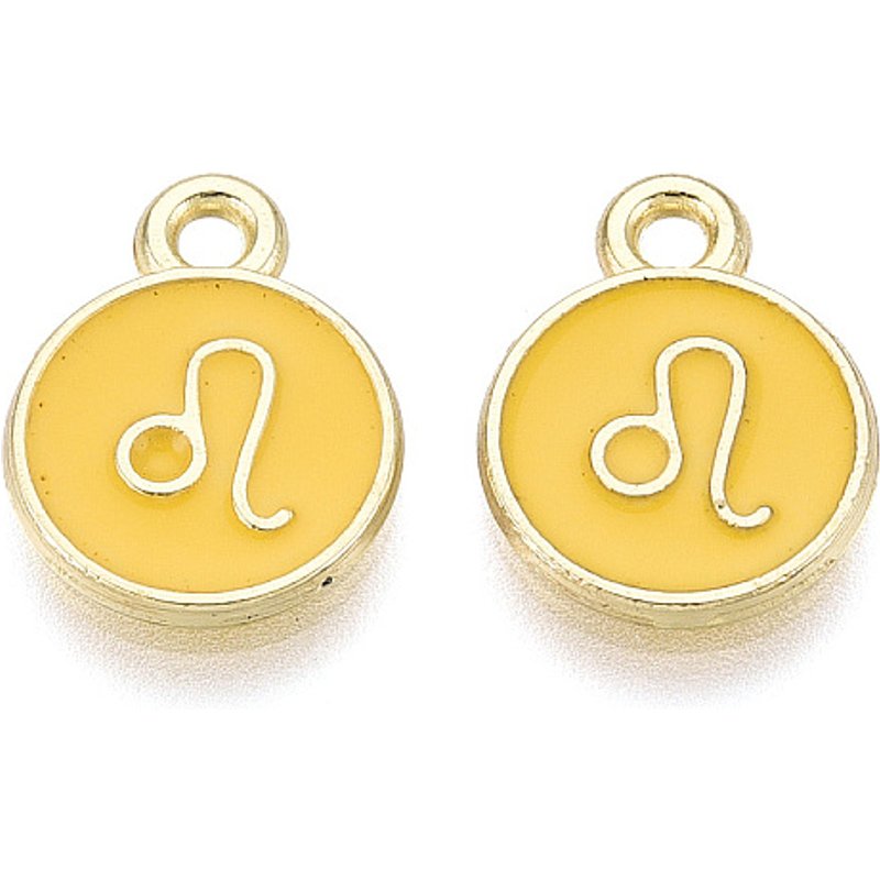 Charm en alliage et émail, rond plat, constellation du Lion, or clair — Breloques et pendentifs
