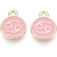 Charms en alliage et émail, rond plat Douze constellations, or clair