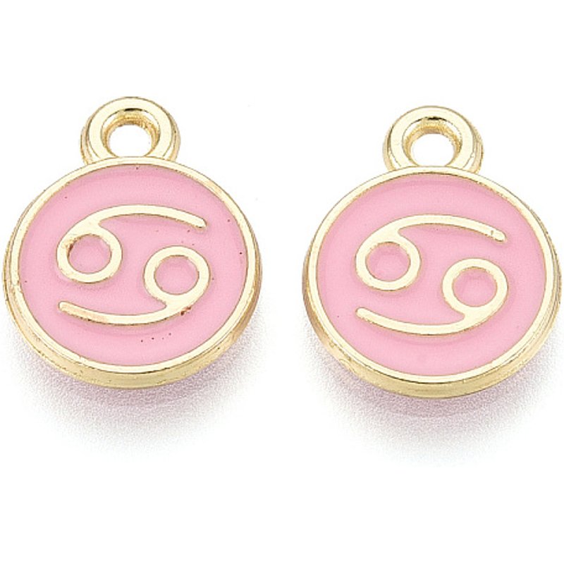 Charms en alliage et émail, rond plat Douze constellations, or clair — Breloques et pendentifs