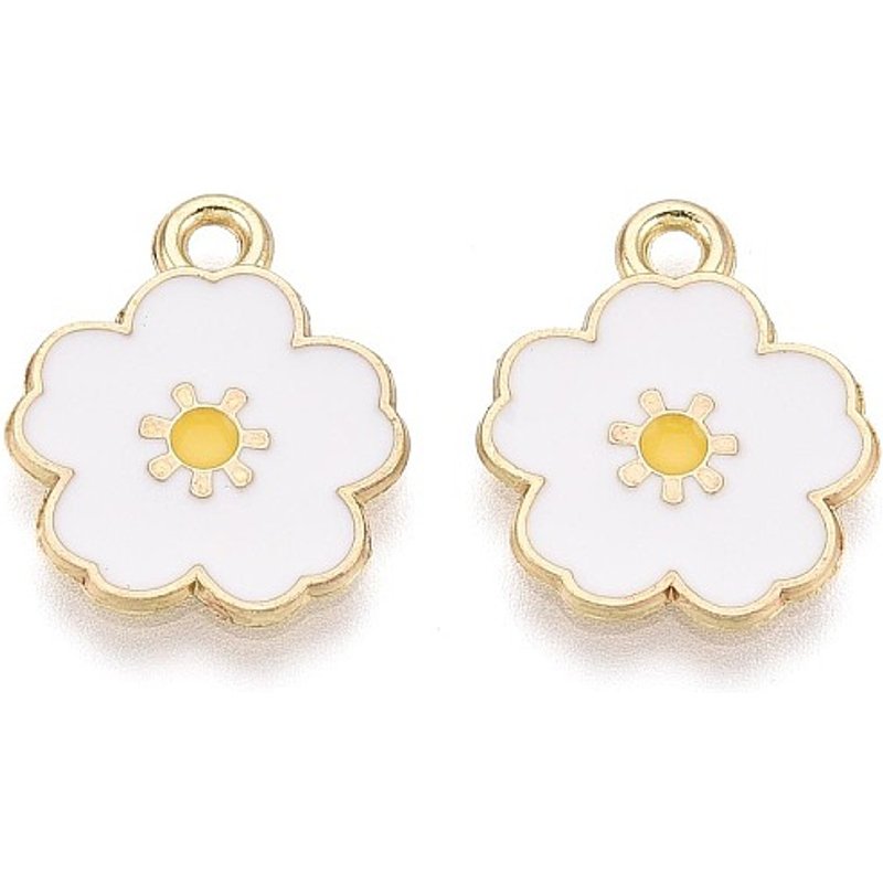 Pendentif en alliage et émail, fleur, or clair et blanc — Breloques et pendentifs