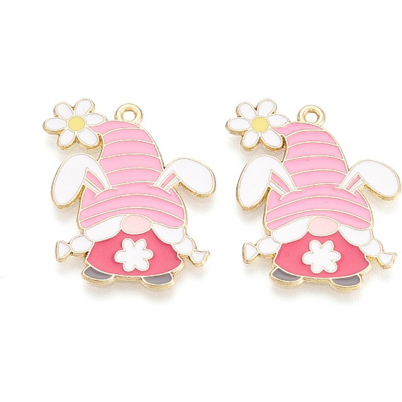 Pendentif en forme de lapin de Noël en or léger et rose
